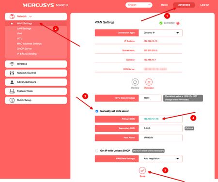 Зайдите в веб-интерфейс управления вашим роутером Mercusys MW301R