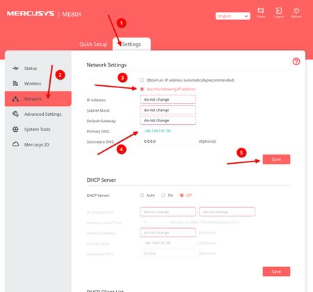 Способ 1. Изменение настроек сети Mercusys ME80X